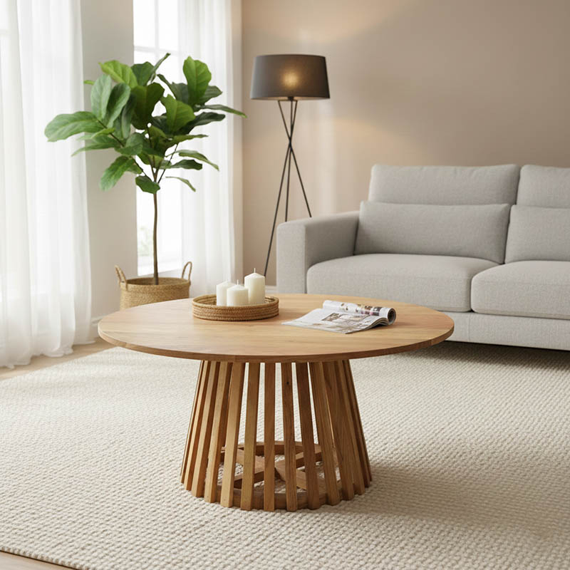 379-000042 Radiane table, solid acacia wood in natural shade, D80x40cm - Image 1