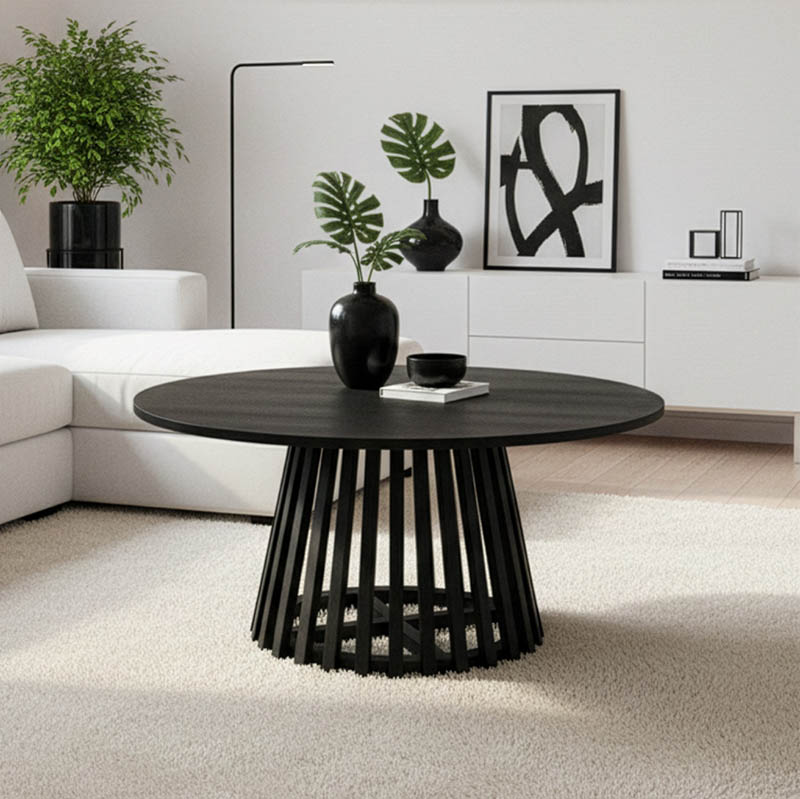 379-000043 Radiane table, solid acacia wood in black shade, D80x40cm - Image 1