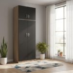 Two-door wardrobe with loft Lego in sonoma-dark grey color 80x42x240cm - Image 2