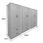 Six-leaf wardrobe with drawers Lego white 240x42x180cm - Image 4