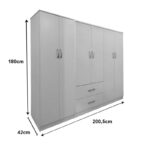 Lego Ι six-door wardrobe white 200.5x42x180cm - Image 4