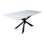 Mattias table white marble sintered stone with black metal legs 180x90x75cm