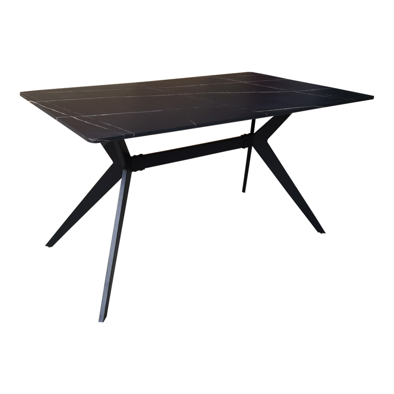 390-000016 Ezali mdf table black marble look with black metal legs 140x80x75cm - Слика 1