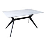 Ezali mdf table white marble look with black metal legs 140x80x75cm