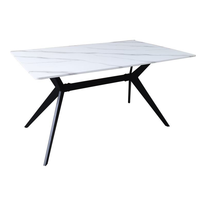390-000017 Ezali mdf table white marble look with black metal legs 140x80x75cm - Слика 1