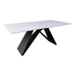 Mapele table white marble sintered stone with black metal legs 180x90x75cm