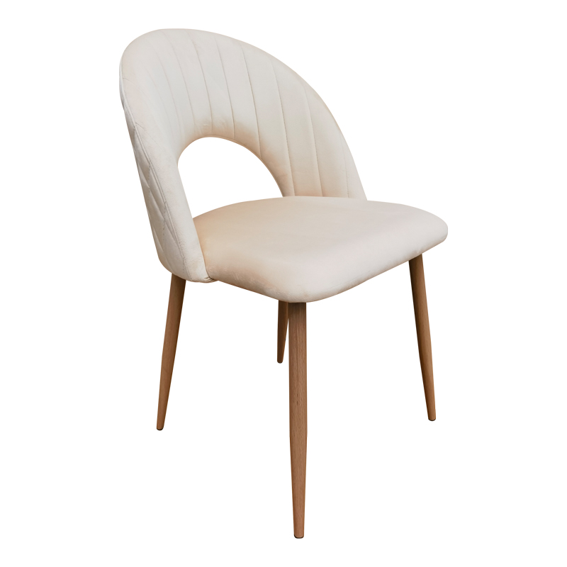 390-000027 Lovingo chair, beige velvet, with metal legs in natural shade, 50x47x85.5cm - Image 1
