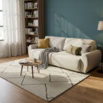 Hungie three-seater sofa bed fabric in beige color 250x92x89cm - Image 2