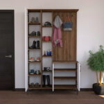 Entrance unit Melena with mirror-hanger white-walnut 120x37.5x199cm - Image 2