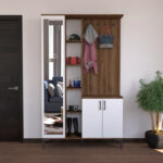 Entrance unit Melena with mirror-hanger white-walnut 120x37.5x199cm - Image 4