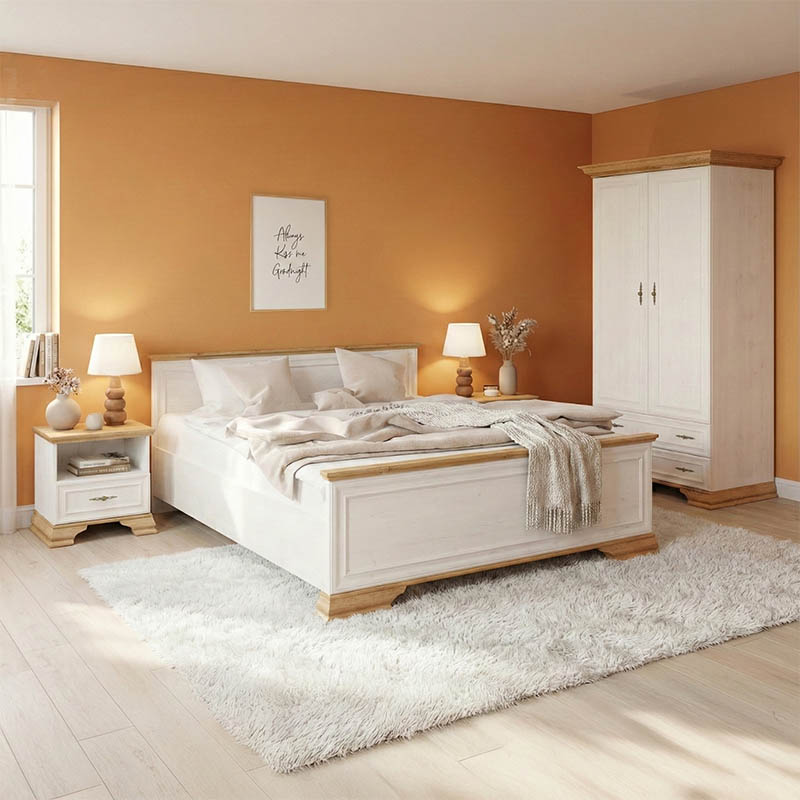 173-000057 Jaden Bedroom Set with Oak Bed - White 160x200cm Set of 4pcs - Image 1