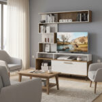 TV unit Jasper color walnut-antique white 151.5x37.5x169.5cm