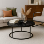 Sikele coffee table black marble look with black metal legs D60x40cm