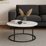 Sikele coffee table white marble top and black metal legs D60x40cm