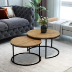 Solme coffee tables 2pcs natural shade with black metal legs