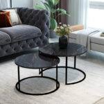 Solme coffee tables 2pcs black marble look with black metal legs