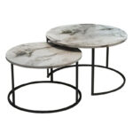 Solme coffee tables 2pcs white marble look with black metal legs - Image 2