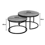 Solme coffee tables 2pcs white marble look with black metal legs - Image 3