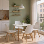 Dining Room with Gaston Chairs White and Natali Table White 80x80x76cm Set of 5pcs