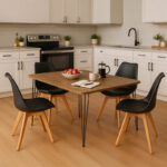 Dining Room with Gaston Chairs black and Polkan Oak Table 120x60x73cm Set of 5pcs
