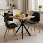 Dining Room with Gaston Chairs black and Prestone oak Table 70x70x75cm Set of 3pcs