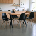Dining Room with Julita Chairs black and Zeryin Oak Table 110x70x75cm Set of 5pcs