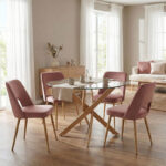 Dining Room with Murde Rotten Apple Chairs and Antoro Glass Table D100x75cm Set of 5pcs