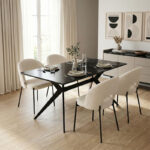 Dining Room with Masebo White Chairs and Ezali Black Table 140x80x75cm Set of 5pcs