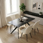 Dining Room with Renish White Chairs and Ezali Black Table 140x80x75cm Set of 5pcs