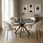 Dining Room with Masebo White Chairs and Orbital Black Table D120x76cm Set of 5pcs