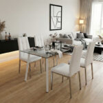 Dining Room with Ariadne White Chairs and Titta Glass Table 120x70x75cm Set of 5pcs