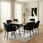 Dining Room with Noor Armchairs Black and Ezali Sonoma Table 160x90x75cm Set of 7pcs