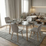 Dining Room with Jelour Chairs Gray and Titta Glass Table 120x70x75cm Set of 5pcs