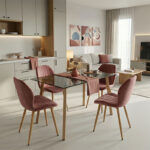 Dining Room with Jelour Chairs Dusty Rose and Titta Glass Table 120x70x75cm Set of 5pcs