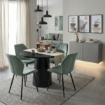 Dining Room with Jelour Pistachio Chairs and Donda Table Black Φ100x76 Set of 5pcs