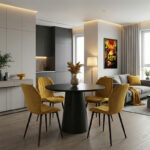 Dining Room with Jelour Yellow Chairs and Donda Table Black Φ100x76 Set of 5pcs
