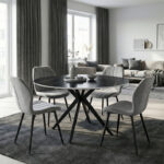 Dining Room with Jelour Grey Chairs and Orbital Black Table Φ120x76 Set of 5pcs
