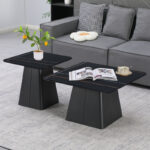 Square coffee tables set of 2 metal-sintered stone in black marble color