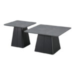 Square coffee tables set of 2 metal base in black-sintered stone in grey marble color - Image 2