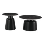 Coffee tables Dualis set of 2 pieces metal-sintered stone in black marble look - Image 2