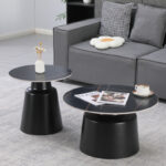 Coffee tables Dualis set of 2 pieces metal-sintered stone in black marble look
