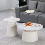 Coffee tables Dualis set of 2 pieces metal-sintered stone in white marble