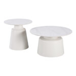 Coffee tables Dualis set of 2 pieces metal-sintered stone in white marble - Image 3