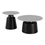 Coffee tables Dualis set of 2 pieces black metal-sintered stone in grey marble look color - Image 3