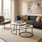 Solme coffee table set of 2 pieces cream-black metal leg