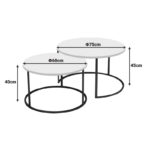 Solme coffee table set of 2 pieces cream-black metal leg - Image 3