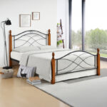 Bed Polanian walnut color rubberwood-black metal 90x190cm