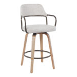 Rotating middle-height bar stool Tertia metal-wood and fabric in beige-brown color 54x52x98cm