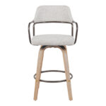 Rotating middle-height bar stool Tertia metal-wood and fabric in beige-brown color 54x52x98cm - Image 4