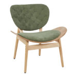 Armchair Udalle wood in natural color and olive green fabric 77x70x81cm